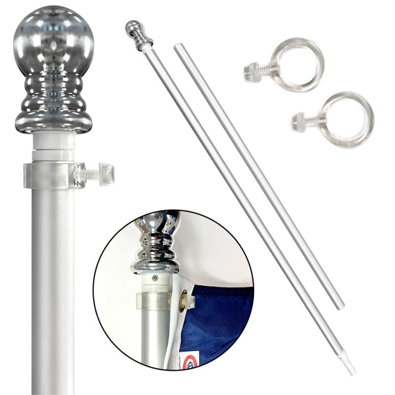 Silver flagpole with mounting rings