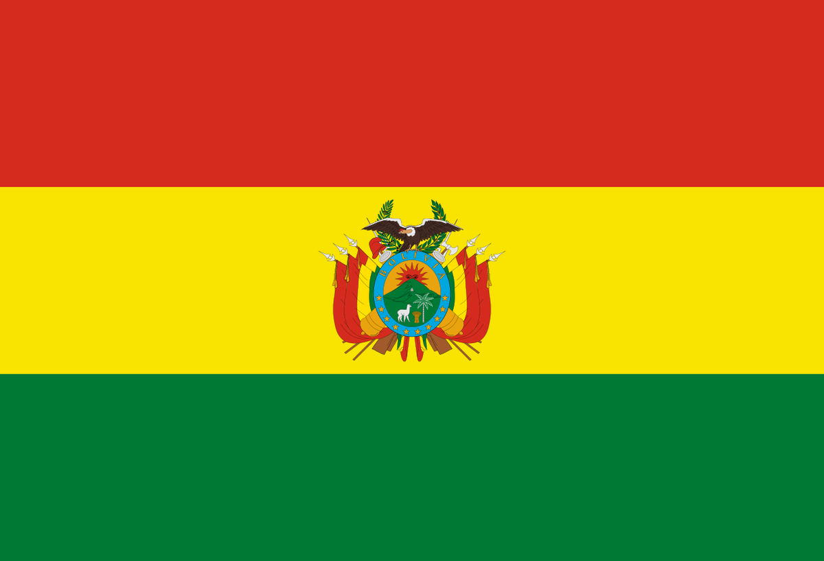 Bolivia flag with coat of arms — design illustration; physical proportions vary by selected flag size