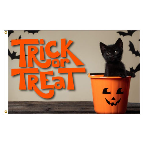 Black Cat Trick or Treat Nylon Flag