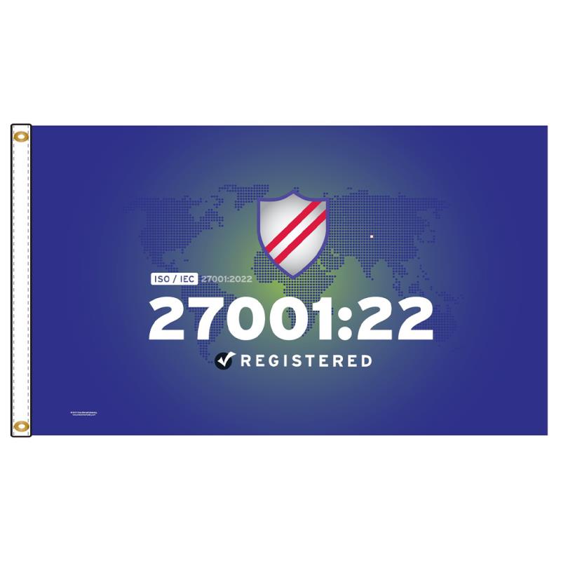 ISO 27001:2022 Certification Flag — Double Sided