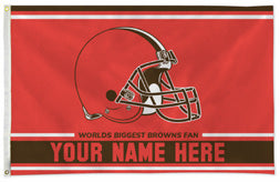 Cleveland Browns personalized flag — supplier design example; your approved text replaces YOUR NAME HERE