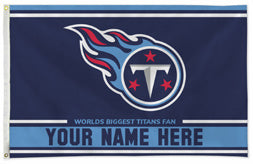 Tennessee Titans personalized flag — supplier design example; your approved text replaces YOUR NAME HERE