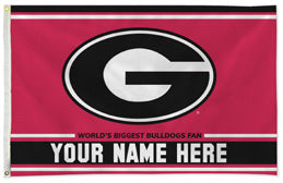 Georgia Bulldogs personalized flag — supplier design example; your approved text replaces YOUR NAME HERE