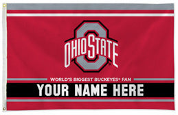 Ohio State Buckeyes personalized flag — supplier design example; your approved text replaces YOUR NAME HERE