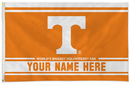 Tennessee Volunteers personalized flag — supplier design example; your approved text replaces YOUR NAME HERE