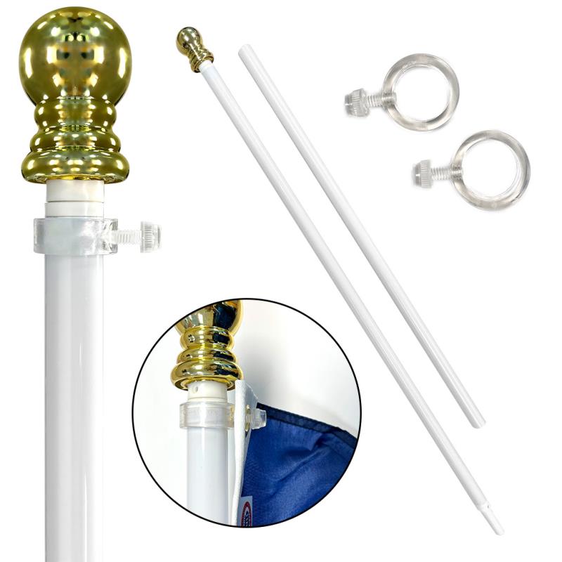Six-foot white UnRapper aluminum flagpole with flag rings